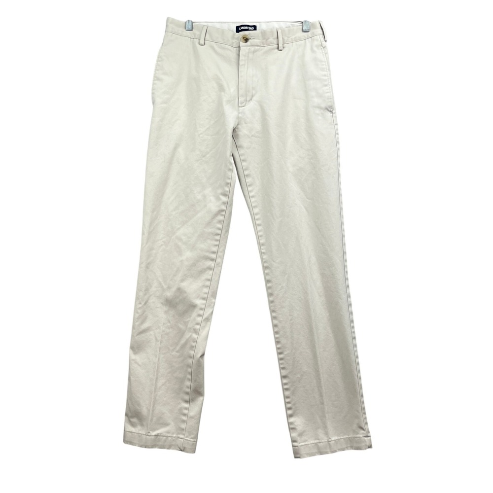 Lands End Chino Pants Mens 30 Beige Khaki Cotton Tailored Fit Casual Preppy Work